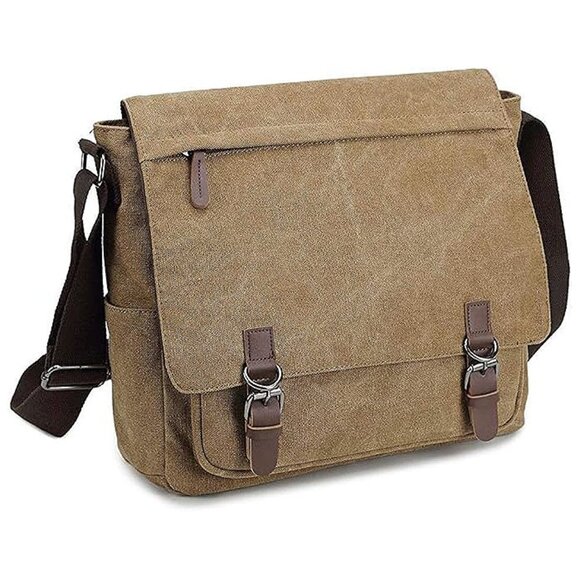 Messenger Bag for Men Retro, Canvas Satchel casual Briefcases Coffee15